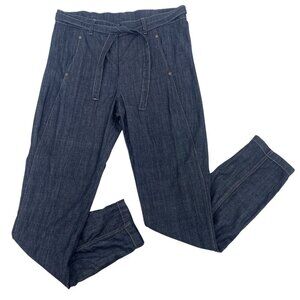 Ania Schierholt Blue Sensual Devotion Chambray Belted Trouser Pants Size 38 / M